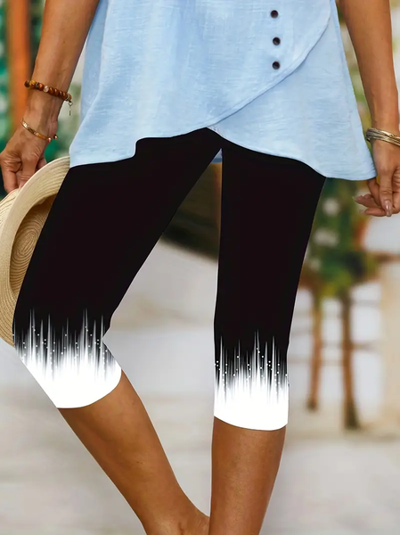 

Casual Ombre Capris Elastic Waist Printing Leggings, Black, Leggings