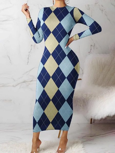 

Plus size Plaid Printing Urban Regular Sleeve Dress, As picture, Plus Dresses