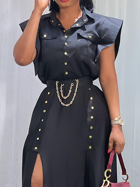 

Urban Plain Pockets Shirt Collar Shirt, Black, Blouses and Shirts