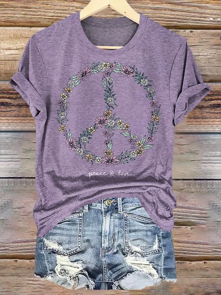 Wildflower Love Peace print crew-neck T-shirt, Purple, T-shirts