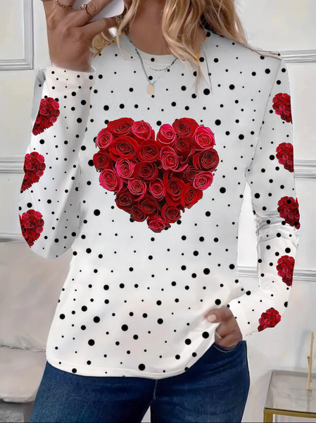 

Women's Long Sleeve Tee T-shirt Spring/Fall Polka Dots Printing Crew Neck Casual Graphic Tee Top, White, T-Shirts