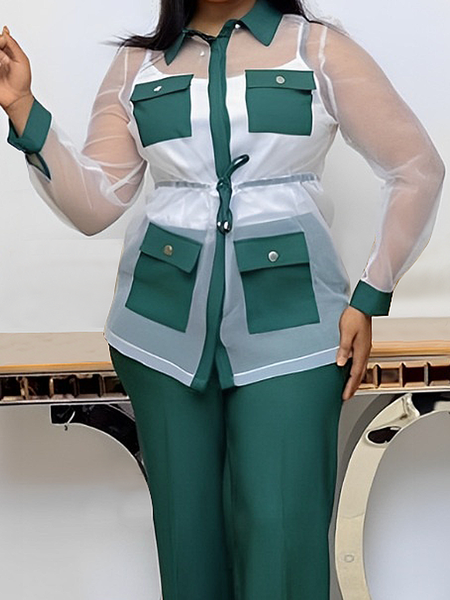 

Urban Color Block Pockets Shirt, As picture, Blouses and Shirts