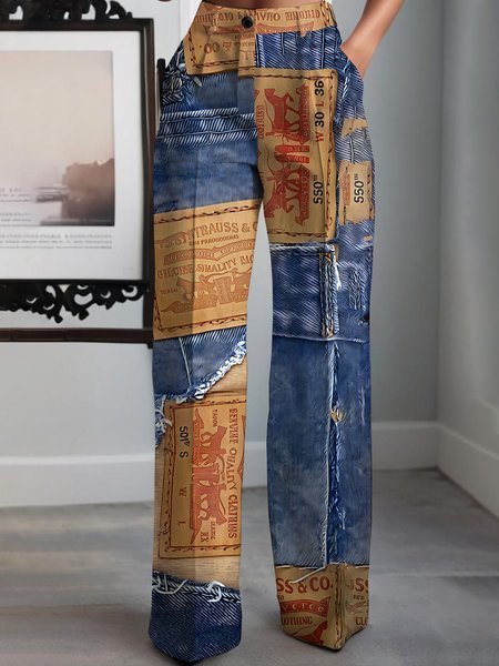 Urban Striped Straight Pants, As picture, Pants