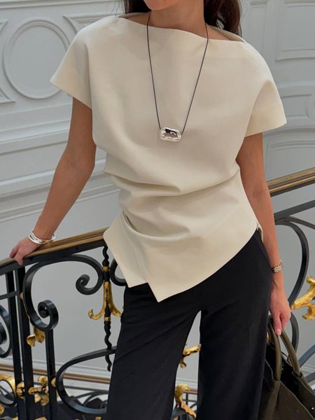 

Urban Plain Ruched Crew Neck Raglan Sleeve Blouse, White, Blouses and Shirts