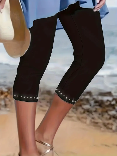 

Women's Trousers Elastic Waist Legging Daily Going Out Casual Printing Plain Summer Pants, Black, Leggings