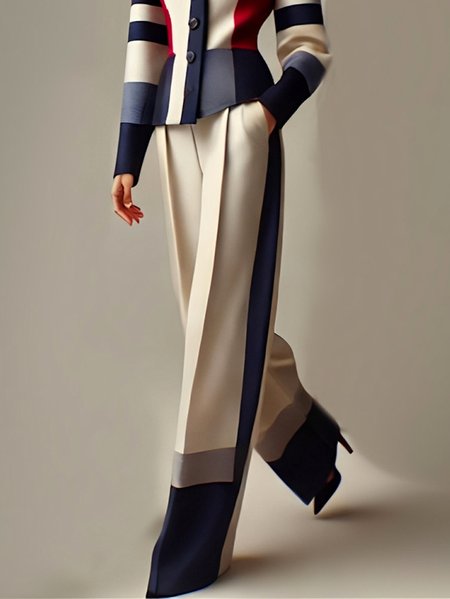 

Plus Size Urban Color Block Wide Leg Pants, As picture, Plus Pants