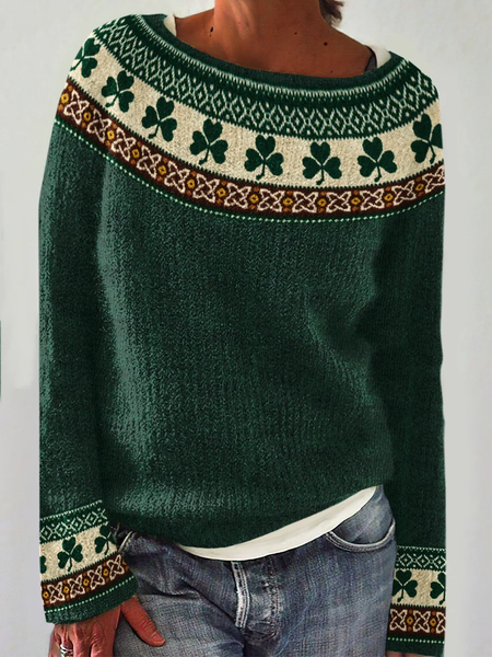 

Women's St. Patrick's Day Shamrock Art Print Sweater, As picture, Sweaters