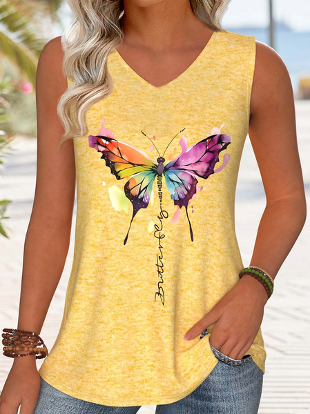 

Butterfly Cotton-Blend Casual Tank Top, As picture, Tank Tops