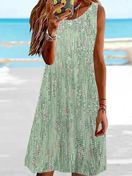 

Women 3D Printing Sleeveless Summer Dress Crew Neck Daily Casual Midi Tank A-Line Dress, Green, Dresses