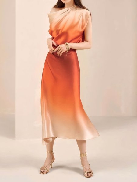 

Elegant Gradient Pattern One Shoulder Maxi Party Dress, As picture, Maxi Dresses