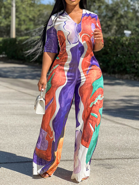 

Urban Random Print Jumpsuit, As picture, Jumpsuits