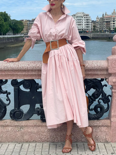 Casual Plain Maxi Dress No Belt, Pink, Maxi Dresses