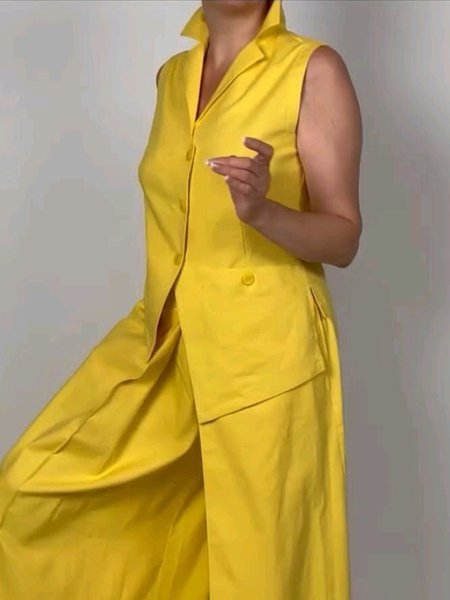 

Casual Irregular Craftsmanship Plain Shawl Collar Vest, Yellow, Vests and Gilets