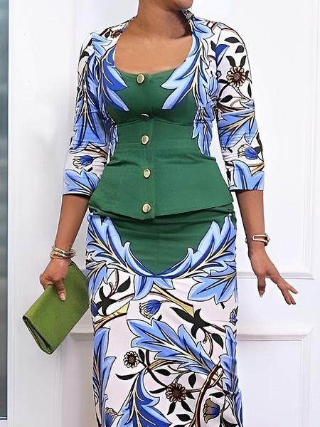 

Elegant Plants Three Quarter Sleeve Blouse, As picture, Blouses and Shirts