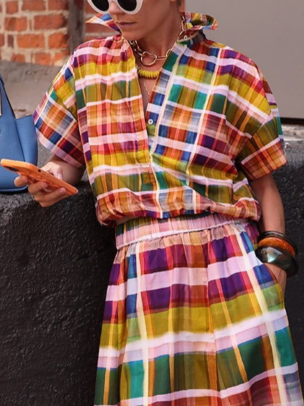 Casual Plaid Printing Shirt, As picture, Blouses and Shirts