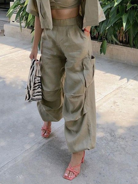 Urban Plain Loose Cargo Pants, As picture, Pants