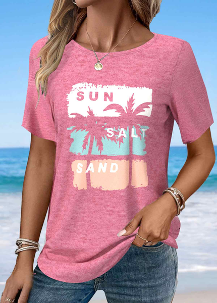 

Casual Cotton Short Sleeve Round Neck T-Shirt, Rose red, T-shirts