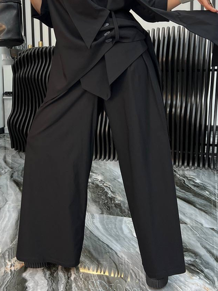 

Casual Plain Wide Leg Pants, Black, Pants