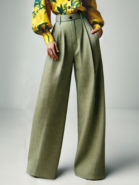 Urban Floral Wide Leg Fashion Pants, Green, Pants