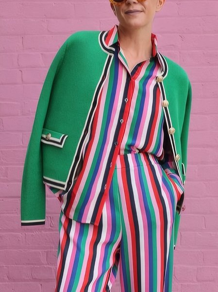 

Casual Striped Printing Shirt, As picture, Blouses and Shirts