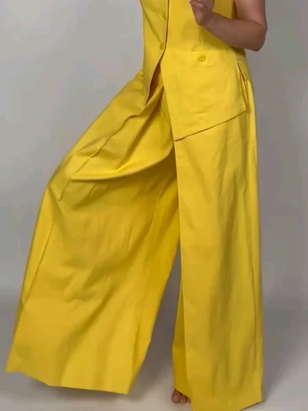 

Casual Plain Wide Leg Pants, Yellow, Pants