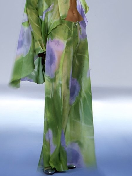 

Vacation Floral Wide Leg Pants, Green, Pants