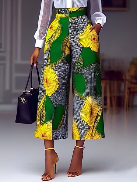 

Urban Floral Wide Leg Fashion Pants, As picture, Pants
