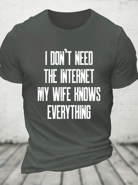 

Funny Word I Don't Need The Internet My Wife Knows Everything Cotton T-Shirt, Deep gray, T-shirts