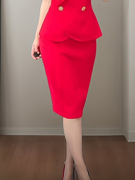 

Elegant Plain Knee Length Skirt, Red, Skirts