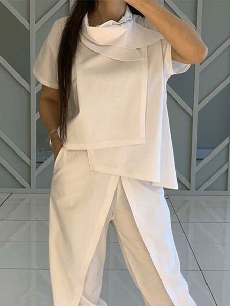 

Casual Plain Irregular Craftsmanship Blouse, White, Blouses and Shirts