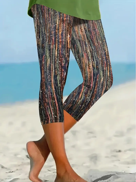 

Women's Trousers Elastic Waist Legging Daily Going Out Casual Printing Abstract Stripes Summer Pants, As picture, Leggings