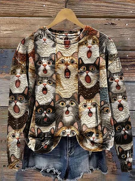 

Charming Cats Art Print Casual Sweatshirt, Khaki, Hoodies&Sweatshirts