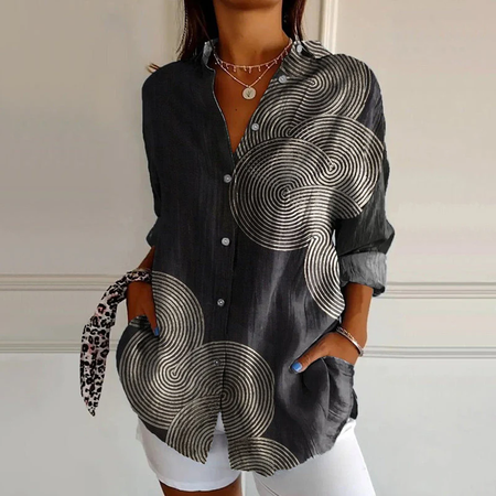 

Women's Artistic Geometric Lines Printed Long Sleeve Shirt, As picture, Blouses