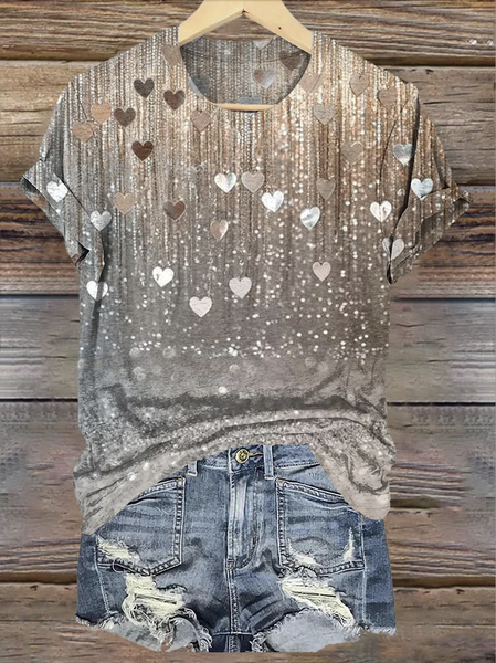 

Vintage Geometric Crew Neck Short Sleeve T-shirt, Gray, T-shirts