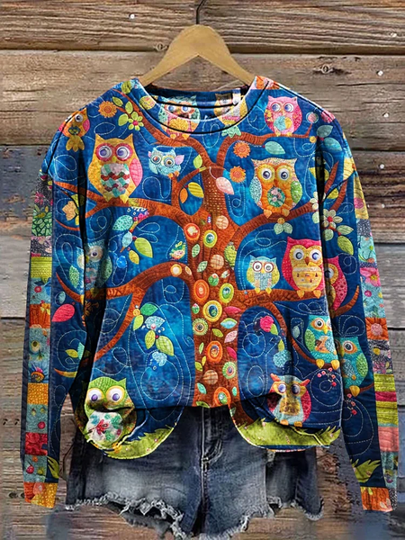 

Adorable Owls Art Print Casual Sweatshirt, Blue, Hoodies&Sweatshirts