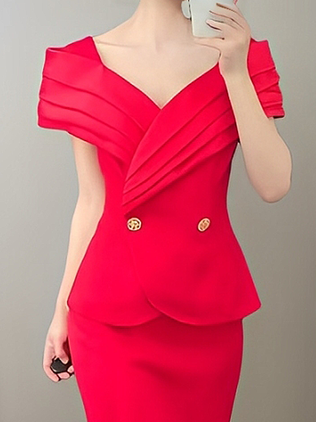 

Elegant Plain Blazer, Red, Blazers