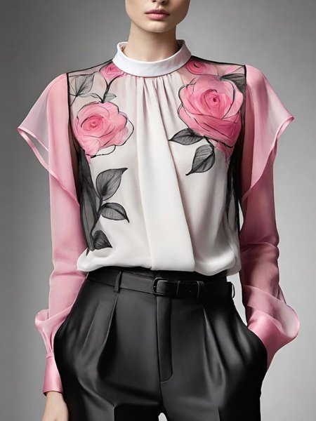 Urban Floral Printing Shirt, As picture, Blouses and Shirts