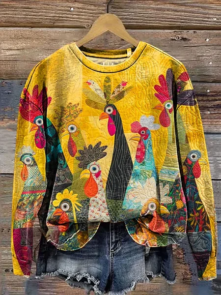 

Sunrise Roosters Art Print Casual Sweatshirt, Yellow, Hoodies&Sweatshirts