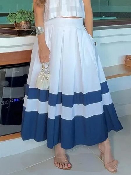 

Casual Loose Color Block Maxi Skirt, White, Skirts
