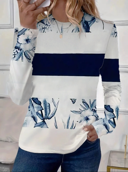 

Women's Long Sleeve Tee T-shirt Spring/Fall Floral Printing Crew Neck Casual Graphic Tee Top, As picture, T-Shirts