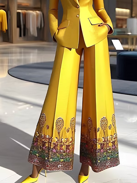 

Urban Abstract Wide Leg Pants, Yellow, Pants