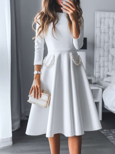 

Elegant Plain Pearl Maxi Dress, White, Maxi Dresses