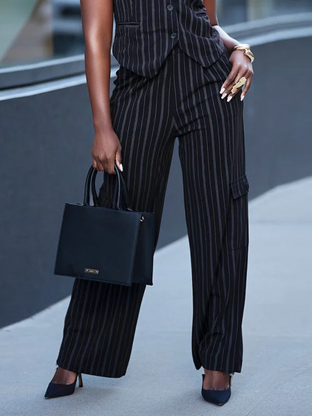 

Urban Striped Pockets Fashion Pants, As picture, Pants