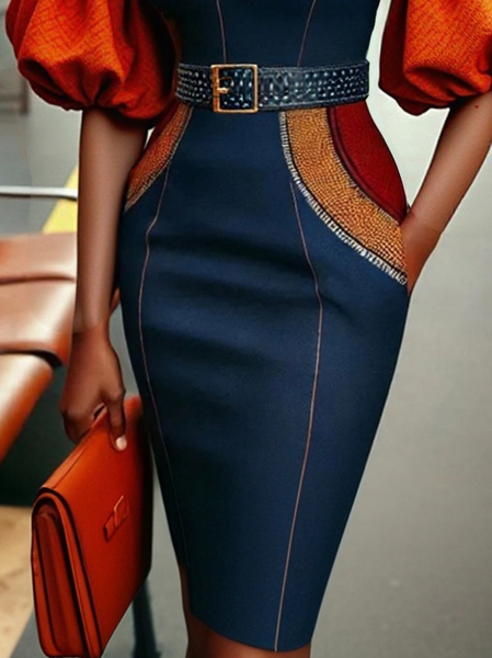 

Urban Printing Abstract Geometry Midi Skirt, As picture, Skirts