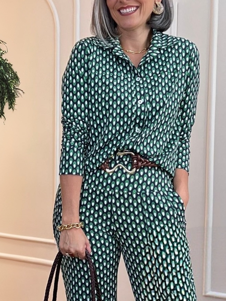 

Casual Geometric Shirt Collar Shirt, As picture, Blouses and Shirts