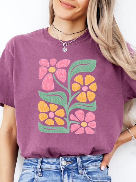 

Subtle Fuck Trump Flower Tee, Progressive Liberal Flower T-shirt, Wine red, T-shirts