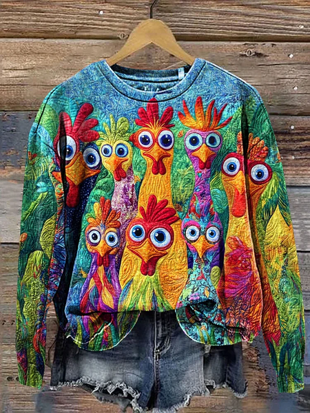 

Rooster Art Print Casual Sweatshirt, Blue, Hoodies&Sweatshirts