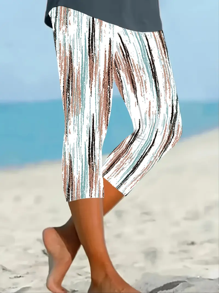 

Women's Trousers Elastic Waist Legging Daily Going Out Casual Printing Striped Summer Pants, As picture, Leggings