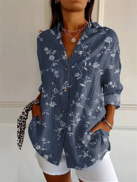 

Women's Watercolor Art Floral Print Long Sleeve Shirt, As picture, Blouses
