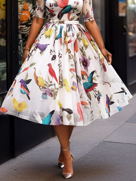Elegant Floral Midi Skirt, As picture, Skirts
